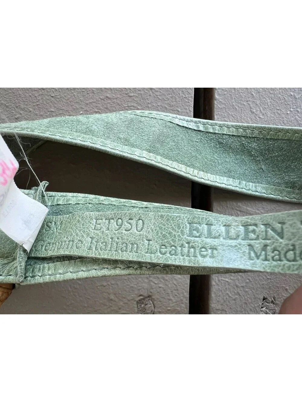 Ellen Tracy Green Italian Leather Bamboo Belt S/M 37”X1.5”